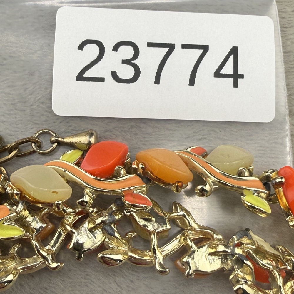 Vintage Thermoset Necklace Orange Yellow Red Bright Spring 16" - Picture 8 of 8